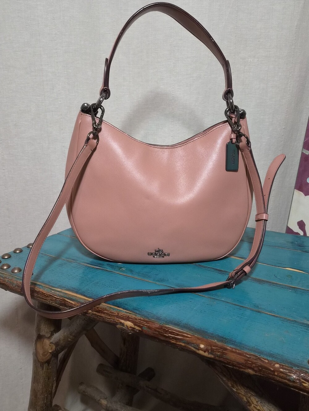 Authentic Coach Elle Hobo Bag Petal Pink Pebbled Leather with Gunmetal Hardware